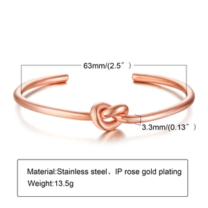 3.4mm rose gold knot open bangle in stainless steel for women with polished finish