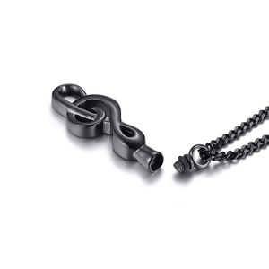 Black treble clef music note cremation pendant with stainless steel chain necklace