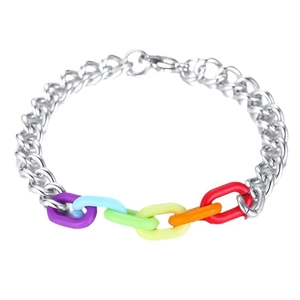 Pulsera de cadena de acero inoxidable con eslabones de acrílico arcoíris y cierre