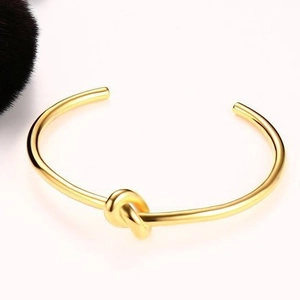 Minimalist Titanium Stainless Steel Knot Cuff Bracelet Gold Plated Open Adjustable Bangle For Women Fashion Jewelry Accessory Gift