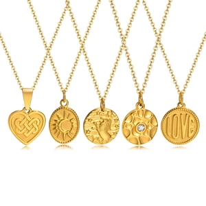 Edelstahl Vergoldet Sonne Mond Herz Löwe Sternzeichen Anhänger Halskette Geometrische Strass Anhänger Halskette Schmuck Für Damen