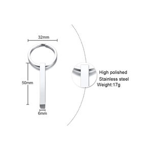 Detailed view of 50mm rectangular stainless steel keychain with high polished finish