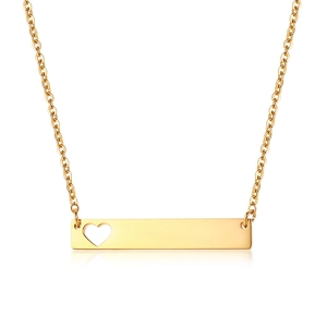 Minimalist Stainless Steel Gold Plated Rectangle Bar Necklace With Hollow Heart Pendant For Women Fashion Daily Jewelry