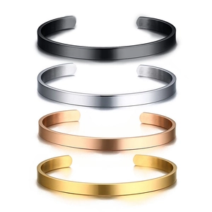 Minimalist Stainless Steel C-Shaped Open Cuff Bracelet For Women 6mm Polished Gold Silver Rose Gold Black Metal Jewelry Bangle