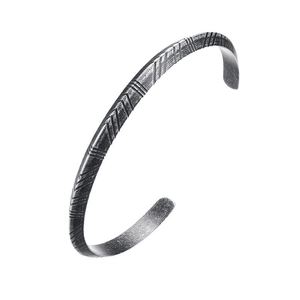 6mm vintage grey stainless steel open cuff bracelet with tribal arrow patterns