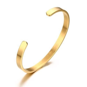 6mm minimalist gold C-shaped stainless steel cuff bracelet with high polished finish