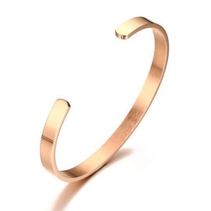 Minimalist 6mm rose gold stainless steel C-shaped cuff bracelet with a brushed metal finish