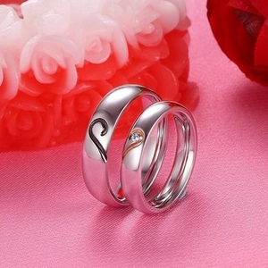 Bagues de couple en argent avec motif cœur puzzle et pierre de zircone