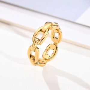 Minimalist Stainless Steel Chain Ring For Women Gold Plated IP Gold Plating Cuban Link Hollow Geometric Fashion Jewelry