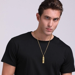 Pendentif bouteille de parfum en acier doré avec fenêtre transparente pour hommes