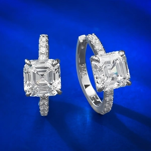 Boucles d'oreilles créoles S925 argent avec pierres carrées taille Asscher et pavé