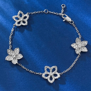 925 Sterling Silver Hollow Camellia Flower Bracelet For Women Sparkling Rhinestone Inlaid Fashion Jewelry Adjustable Chain Bracelet Gift