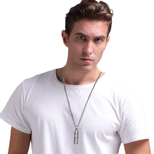 Collier pour homme en acier inoxydable avec pendentif flacon de parfum et chaîne