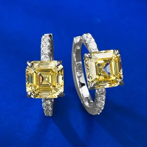 Boucles d'oreilles créoles en argent 925 avec diamants jaunes taille Asscher et pavé