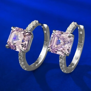 925 Argent Carré Créoles Boucles d'Oreilles Asscher Taille Strass Géométrique Incrusté Dainty Fête Bijoux Cadeau Pour Femme