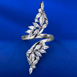 Elegant S925 sterling silver bypass ring with marquise and round cubic zirconia stones