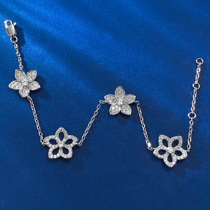 Detail of S925 silver hollow flower bracelet with sparkling pavé cubic zirconia