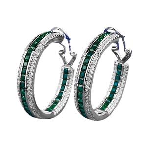 Elegant 925 sterling silver hoop earrings featuring emerald cut green crystals