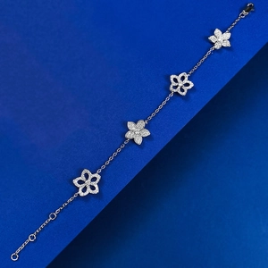 S925 sterling silver hollow five-petal flower bracelet with sparkling pave-set zircons