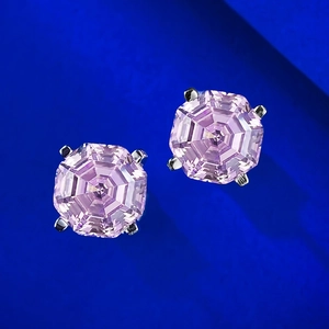 925 silver octagon cut purple zircon stud earrings in a four-prong setting