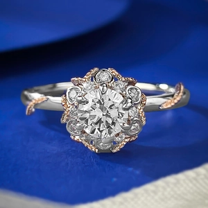 925 Sterling Silver Floral Crown Ring For Women Elegant Bi-color Rhinestone Inlaid Flower Shape Jewelry Ring Gift