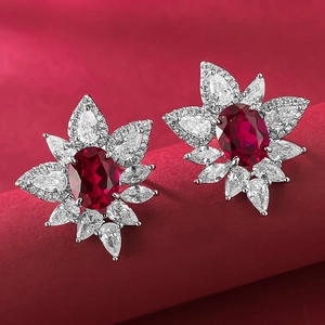 925 Sterling Silver Oval Flower Stud Earrings For Women Luxurious Elegant Rhinestone Inlaid Earring Jewelry Party Gift