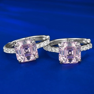 Détails des boucles d'oreilles en argent 925 avec diamant rose carré et poinçon S925