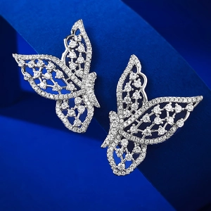 S925 Sterling Silver Hollow Butterfly Stud Earrings Pave Rhinestone Fashion Jewelry Simple Elegant Animal Studs For Women