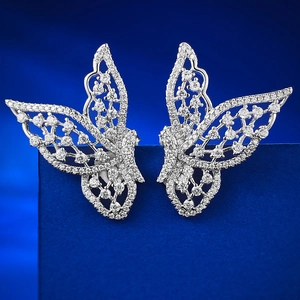 Exquisite S925 sterling silver hollow butterfly stud earrings with sparkling zircons