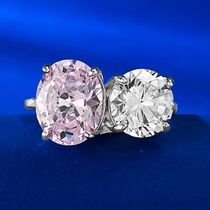 925 Sterling Silver Toi Et Moi Ring For Women Pink Oval White Round Rhinestone Inlaid Fashion Jewelry Engagement Wedding Band