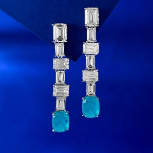 Boucles d'oreilles S925 argent taille émeraude avec pierre bleu paraïba coussin