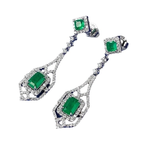 S925 sterling silver drop earrings with emerald green crystals and zircon accents