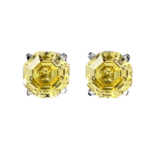 Classic 925 sterling silver stud earrings with octagon-cut yellow carbon diamond stones