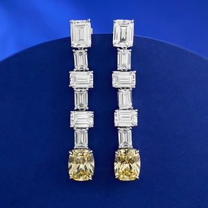Détail de boucles d'oreilles pendantes en argent S925 avec pierres jaunes coussin