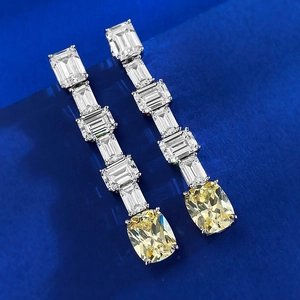 Boucles d'oreilles Art Déco en argent S925 avec cristaux émeraude et gemmes jaunes