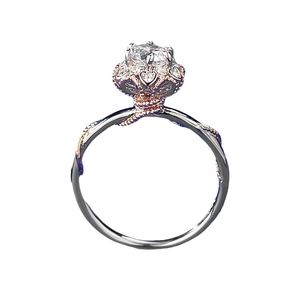 Exquisite 925 sterling silver flower ring with round gemstone and rose gold accents
