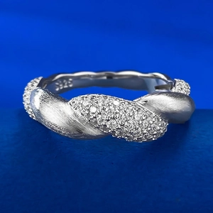 925 Sterling Silver Twisted Rope Ring For Women Minimalist Brushed Metal Inlaid Rhinestone Geometric Finger Ring Jewelry Gift
