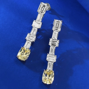 Boucles d'Oreilles Clous de Luxe en Argent Sterling 925 Coupe Trapézoïdale Jaune Bleu Paraiba Strass pour Femmes Bijoux