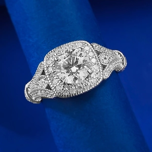 Bague halo classique en argent S925 avec diamant rond de 1 carat et anneau vintage