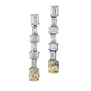 Boucles d'oreilles S925 argent avec pierres taille émeraude et gemmes jaunes coussin