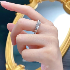 S925 silver flower brushed twisted ring with micro-paved cubic zirconia for women