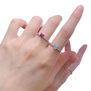 925 silver heart rings with red and white gemstones and micro-pave setting