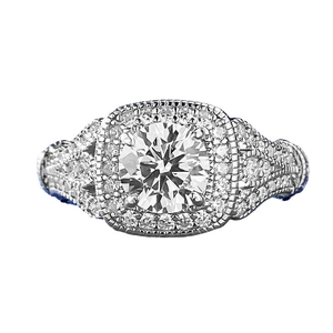 Bague halo vintage en argent S925 avec diamant simulé rond et détails milgrain