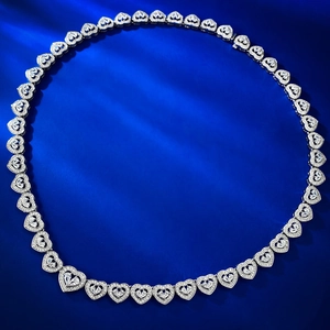 Luxueux collier cœur en argent sterling S925 serti de diamants étincelants