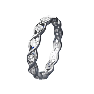 Elegant S925 sterling silver twisted ring with shimmering full pave zircon stones