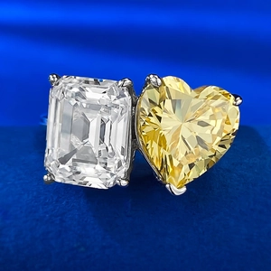 Lussuoso Anello Toi et Moi in Argento Sterling 925 Con Strass a Cuore Giallo e Strass Smeraldo Trasparente Gioielli Donna