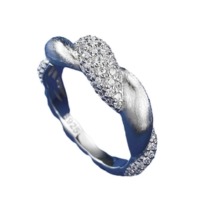 Elegant S925 sterling silver twisted ring with shimmering zircon diamond pavé details