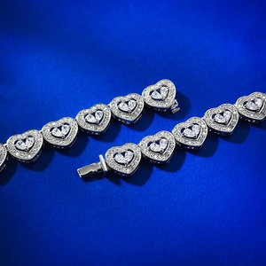 Bracelet tennis de luxe en argent S925 avec cœurs pavés de diamants et pierres en poire