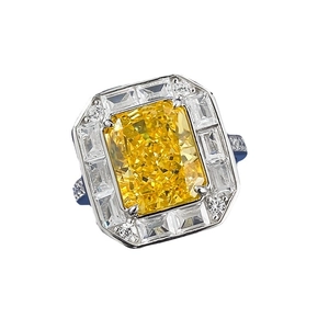 Elegant 925 sterling silver ring featuring a 4 carat yellow radiant cut ice flower crystal