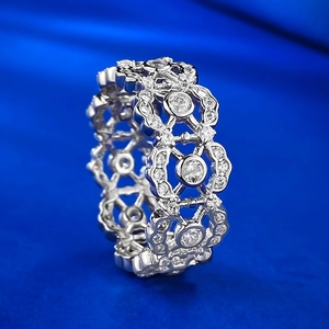 Lace hollow floral 925 sterling silver ring with sparkling round zirconia stones